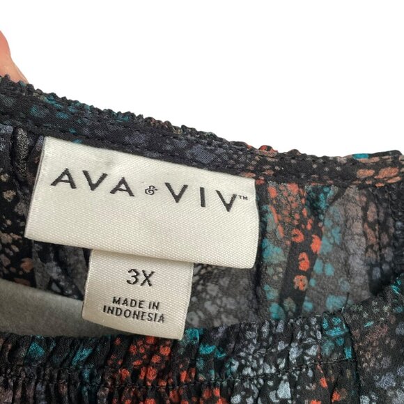 Ava & Viv Black Multi Floral Chiffon Bishop Sleeve Lined Pullover Blouse Size 3X - Picture 4 of 15